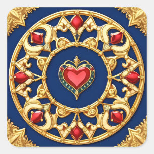 Goldenes Herz-Motiv mit aufwendigem Design Quadratischer Aufkleber