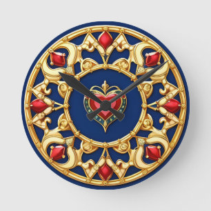 Goldenes Herz-Motiv mit aufwendigem Design Runde Wanduhr