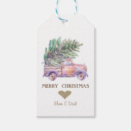 Goldenes Herz, rosa LKW Pinienbäume Weihnachten Geschenkanhänger