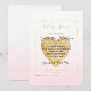 Goldenes Herz Rosa Ombre Babydusche Einladung