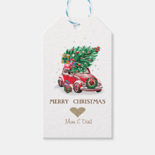 Goldenes Herz, rotes Auto Tannenbaum Weihnachten Geschenkanhänger