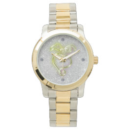 Goldenes Herz und Glitzern Armbanduhr