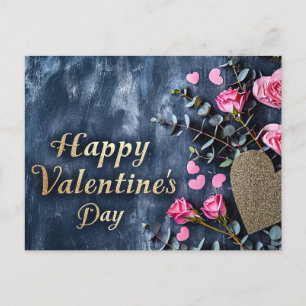 Goldenes Herz und Rose im dunkelgelben Valentinsta Postkarte