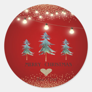 Goldenes Herz, Weihnachtsbäume, Lichter Runder Aufkleber