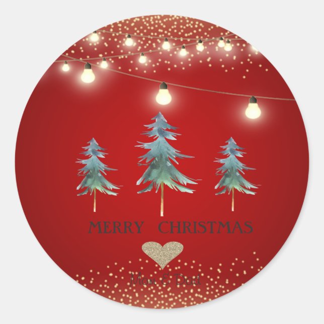 Goldenes Herz, Weihnachtsbäume, Lichter Runder Aufkleber (Vorderseite)
