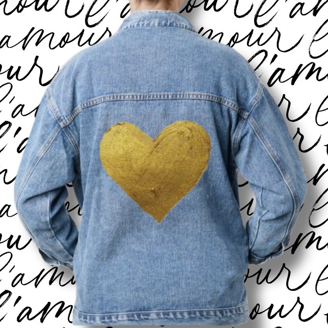 Goldenes Herzsymbol der Liebe BlueJean Jacket Jeansjacke (Von Creator hochgeladen)