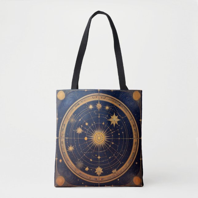 Goldenes Himmelsdesign mit Sonne und Orbits Tasche (Vorderseite)