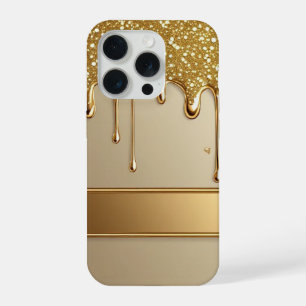 Goldenes Hintergrundbild mit tropfendem Gold und g iPhone 15 Pro Hülle