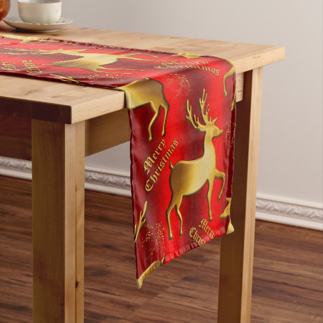 Goldenes Hirsch am Roten Weihnachten Großer Tischläufer (Beispiel)