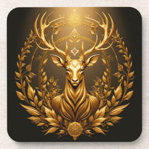Goldenes Hirsch-Emblem Getränkeuntersetzer