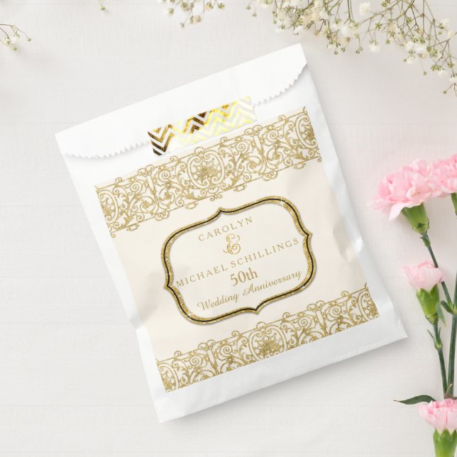 Goldenes Hochzeitjubiläum Gold in Weiß Geschenktütchen (Versiegelt)