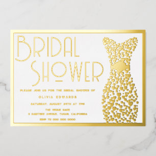 Goldenes Hochzeitskleid Elegante Bridal Shower Folieneinladung