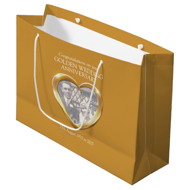 Goldenes Hochzeitsstipendium Große Geschenktüte (Vorderseite Schrägansicht)