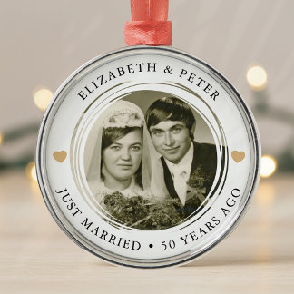 Goldenes Hochzeitsszenario-Foto Ornament Aus Metall