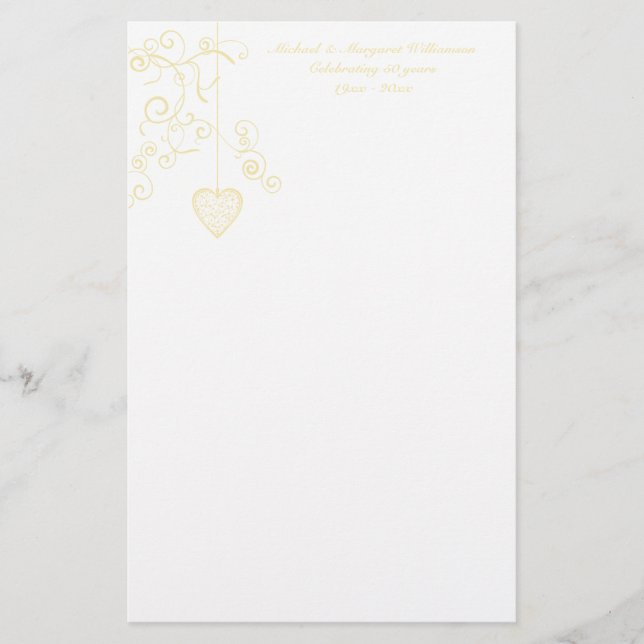 Goldenes Hochzeitstag im eleganten Herzen Briefpapier (Vorderseite)