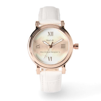 Goldenes Holz RN Rose Gold Weiße Lederuhr Armbanduhr