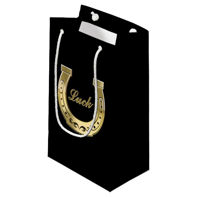 Goldenes Hufeisen Kleine Geschenktüte (Vorderseite Schrägansicht)