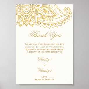 Goldenes indisches Paisley Hochzeit Anstelle von G Poster
