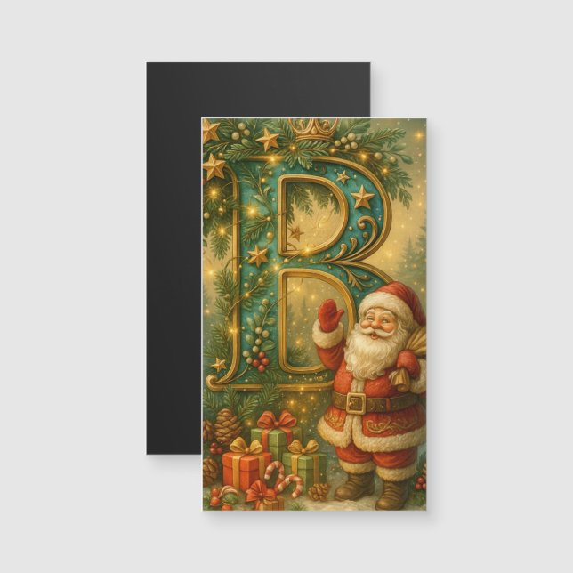  Goldenes Initial B mit Weihnachtsmann und Krone Magnetkarte (Vorne/Hinten)