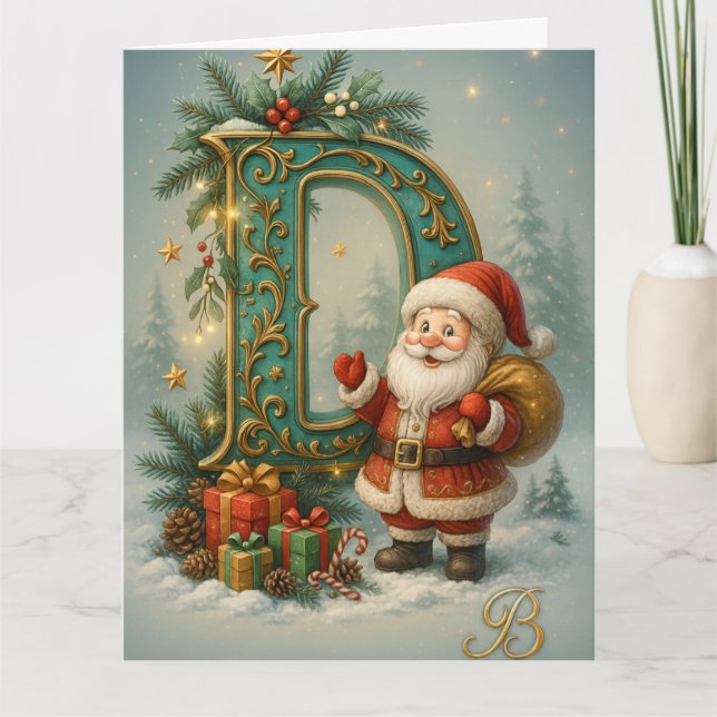 Goldenes Initial D mit Weihnachtsmann und Krone  Karte (Vorderseite)