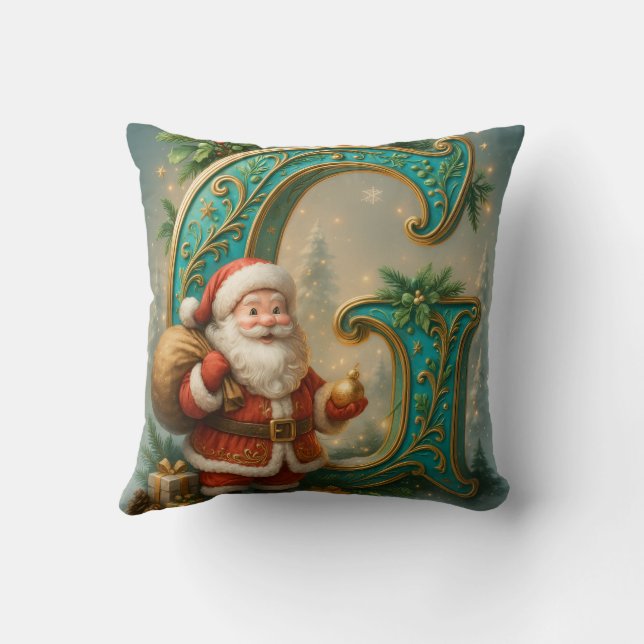  Goldenes Initial  G mit Weihnachtsmann und Krone Kissen (Rückseite)