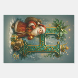 Goldenes Initial H mit Weihnachtsmann und Krone Geschenkpapier Set