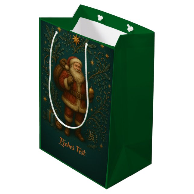  Goldenes Initial H  mit Weihnachtsmann und Krone  Mittlere Geschenktüte (Rückseite Schrägansicht)