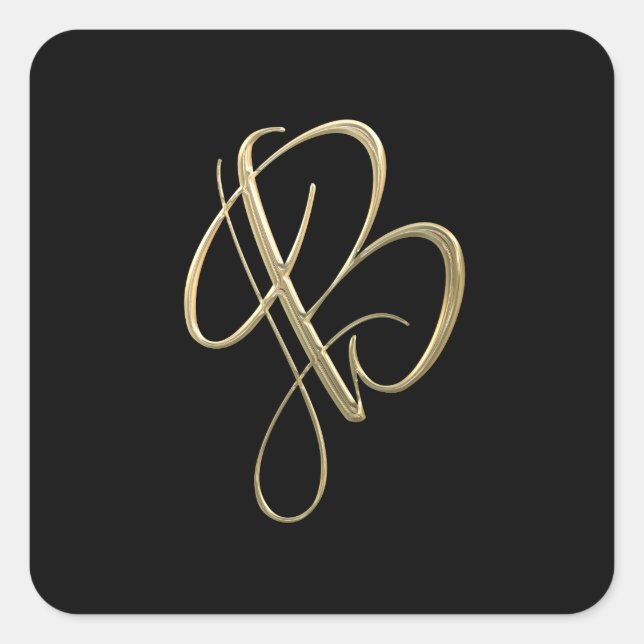 Goldenes initiales B-Monogramm Quadratischer Aufkleber (Vorderseite)