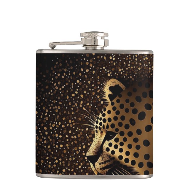 Goldenes Jaguar-Muster           Flachmann (Vorderseite)