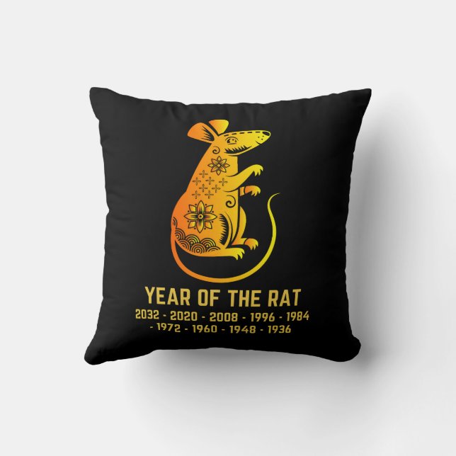 Goldenes Jahr der Ratte Zodiac Black Kissen (Rückseite)