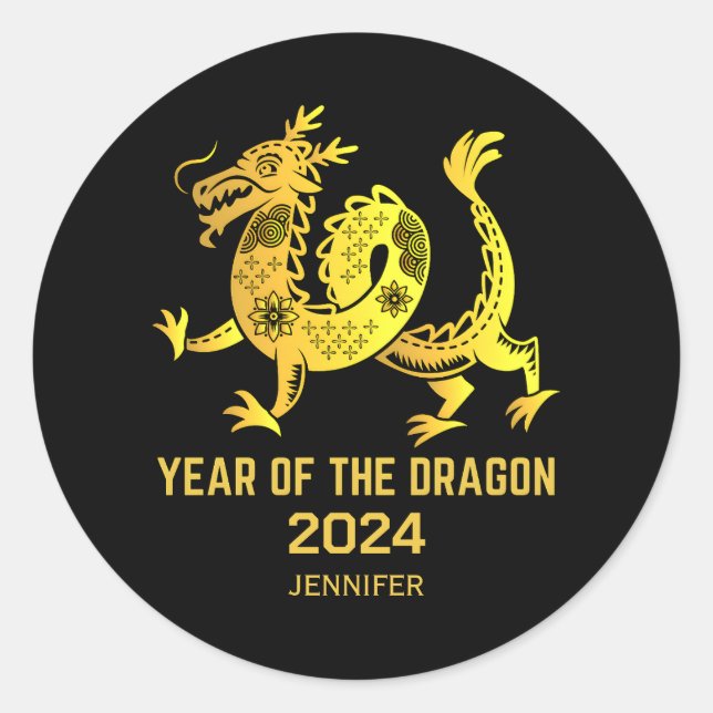 Goldenes Jahr des Drachen 2024 Neues Jahr Runder Aufkleber (Vorderseite)