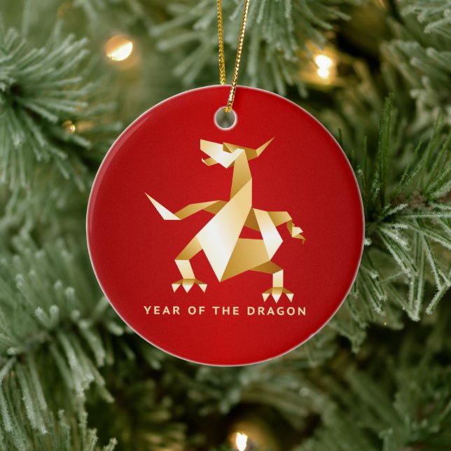 Goldenes Jahr des Drachen im Roten Jahr 2012 Keramik Ornament (Baum)