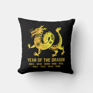 Goldenes Jahr des Drachen Zodiac Schwarz Kissen