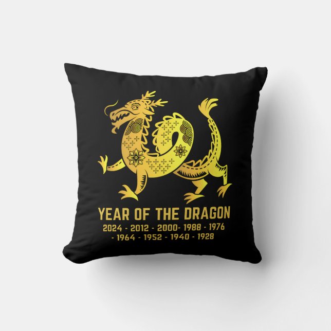Goldenes Jahr des Drachen Zodiac Schwarz Kissen (Vorderseite)
