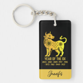 goldenes Jahr des Ox-Zodiak-Namens Schwarz Schlüsselanhänger