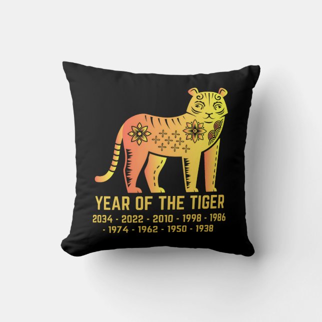 Goldenes Jahr des Tigerschwarzen Kissen (Vorderseite)