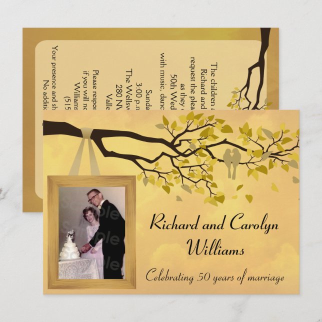 Goldenes Jubiläum 50. Love Birds Einladung (Vorne/Hinten)