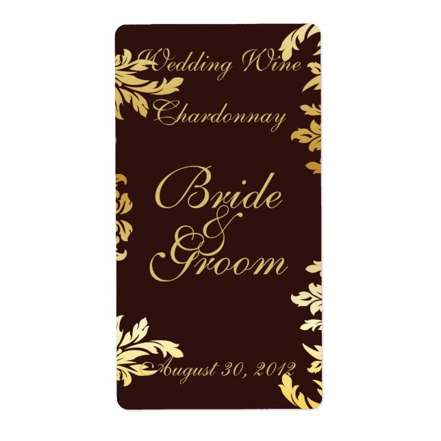 Goldenes Jugendstil Hochzeitsweinlabel (Vorne)