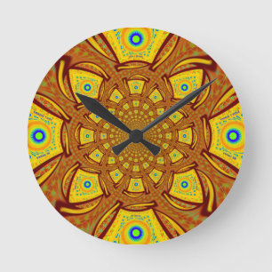 Goldenes Kaleidoskop-Kunstposter Runde Wanduhr