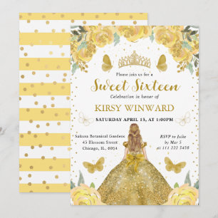 Goldenes Kleid Blonde Prinzessin Süße 16 Einladung