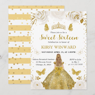Goldenes Kleid Blonde Prinzessin Süße 16 Einladung