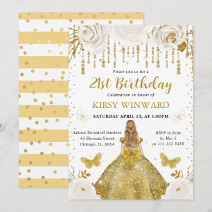 Goldenes Kleid Blondhaarige Prinzessin Geburtstag Einladung