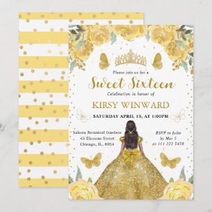 Goldenes Kleid Dunkle Haut Prinzessin Sweet 16 Einladung