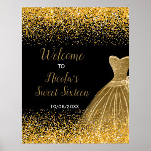Goldenes Kleid Faux Glitter Sweet 16 Willkommen Poster
