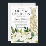 Goldenes Kleid Fünfzigste & Fabulous 50. Geburtsta Einladung<br><div class="desc">Golden Dress Fiftieth & Fabulous 50. Geburtstagsparty Einladung Schöne Weiße Champagner Floral Siehe Matching Sammlung in Nest und Nest Store Vielen Dank</div>