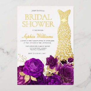 Goldenes Kleid Lila florales Brautparty Gold Folieneinladung