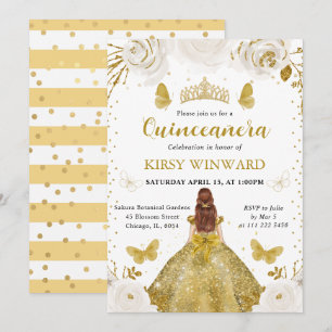 Goldenes Kleid Rote Haare Prinzessin Quinceanera Einladung