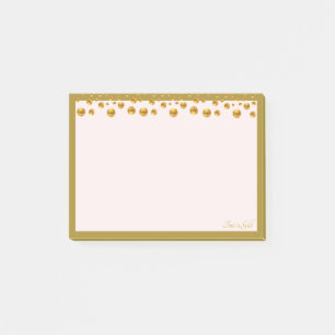 Goldenes Konfetti und goldener Rahmen auf Elfenbei Post-it Klebezettel