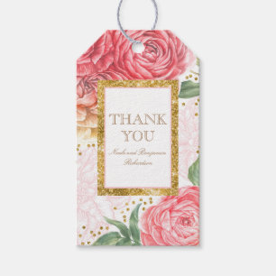Goldenes Konfetti und rosa Wasserfarben Blumen Chi Geschenkanhänger