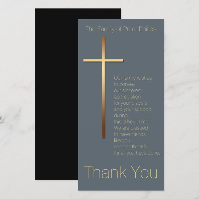 Goldenes Kreuz Beileid Vielen Dank, Sie wählen Far Dankeskarte (Vorne/Hinten)